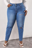 Fashion Casual Solid Ripped Bandage Plus Size Jeans