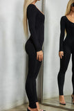 Euramerican Skinny Black Knitting One-piece Jumpsuit