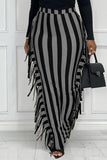 Fashion Casual Striped Print Tassel Split Joint Regular High Waist Skirt