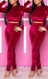 Casual Sport Velvet Red Two Piece Suit