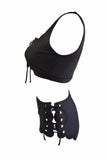 Trendy Flounce Design Lace-up Black Bikinis