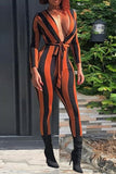 Trendy Striped Croci Blending One-piece Jumpsuit