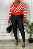 Casual Daily Striped Pullovers V Neck Mid Waist Tops