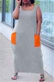 Fashion Casual Plus Size Patchwork Pocket Square Collar Vest Dress
