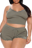 Sexy Solid Split Joint Spaghetti Strap Plus Size Two Pieces