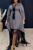 Casual Daily Mixed Printing Tassel Patchwork Printing Contrast Shirt Collar Dresses