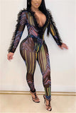 Fashion Sexy Print Perspective Multicolor Long Sleeve Jumpsuit