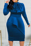 Fashion Casual Solid Split Joint With Bow Half A Turtleneck Long Sleeve Plus Size Dresses