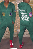 Fashion Printing Army Green Long Sleeve Jumpsuit