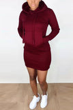 Polyester OL Fashion adult Hooded Hip skirt Mini Solid Pocket  Club Dresses