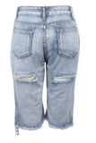 Denim Zipper Fly Button Fly High washing Hole Zippered Pocket Straight Capris Shorts