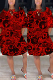 Fashion Casual Cartoon Printed Red Loose Dress
