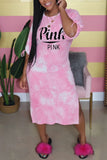 Fashion Casual Letter Printed Pink Long Dress