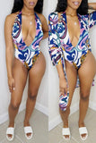 Fashion Sexy Print Cardigan Swimwears Two-piece Set