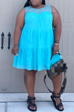 Fashion Casual Plus Size Solid Split Joint See-through O Neck Sleeveless Dress