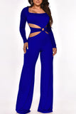Sexy Solid Hollowed Out Split Joint Square Collar Straight Jumpsuits
