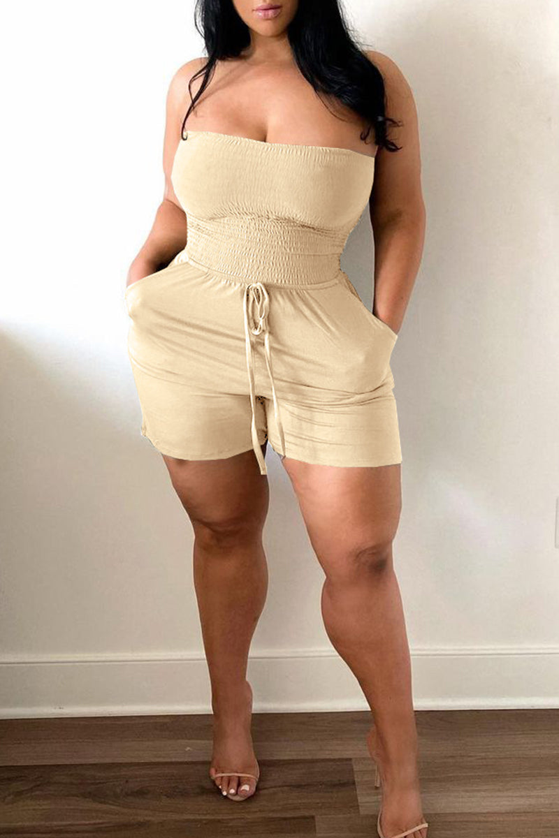 Sexy Casual Solid Backless Strapless Regular Romper