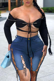 Fashion Casual Solid Bandage Plus Size Jeans