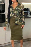 Fashion Chiffon Long Sleeve Army Green Camouflage Shirt(Only Top)