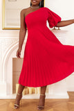 Casual Solid Basic Oblique Collar Pleated Dresses