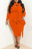 Casual Solid Split Joint Flounce Asymmetrical With Bow Asymmetrical Collar Plus Size Two Pieces