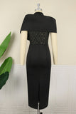 Sexy Formal Solid Hollowed Out Patchwork Half A Turtleneck Evening Dress Plus Size Dresses