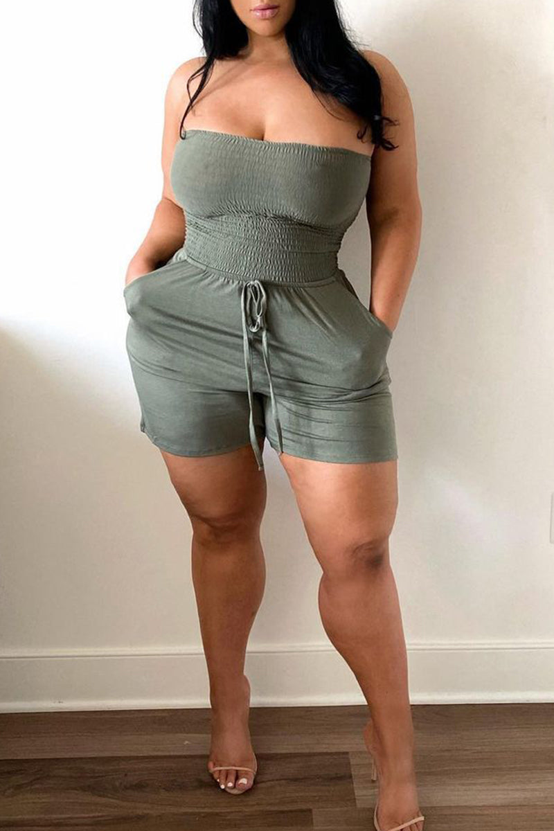 Sexy Casual Solid Backless Strapless Regular Romper
