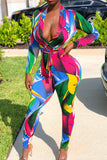 Fashion Print Multicolor Long Sleeve Jumpsuit