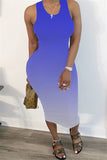 Fashion Gradient Print Blue Sleeveless Dress