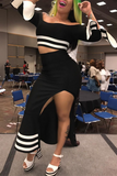 Sexy Off Shoulder Flare Sleeve Top Black Skirt Set