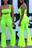 Sexy Fashion Fluorescent Green Bib Pants Two-piece Set