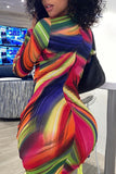 Sexy Casual Print Hollowed Out Strap Design O Neck Long Sleeve Dresses