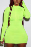 Sexy Fashion Tight Fluorescent Green Long Sleeve Dress