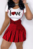 Casual Plaid Split Joint O Neck Short Sleeve Two Pieces