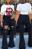 Polyester Button Fly High Asymmetrical Hole Solid Boot Cut Pants