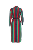 Casual Striped Long Multicolor Twilled Satin Coat