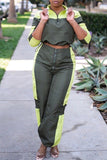 Casual Patchwork Olive Two-piece Pants Set