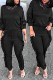 Euramerican Flounce Design Black Blending Two-piece Pants Set