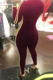 Casual Striped Wine Red One-piece Jumpsuit