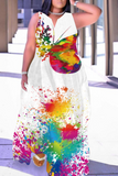 Casual Butterfly Print Patchwork V Neck Straight Plus Size Dresses