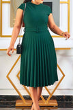 Fashion Casual Solid Patchwork Basic O Neck Pleated Dresses