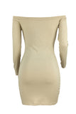 Trendy Dew Shoulder Khaki Blending Mini Dress