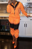 Fashion Lace Stitching Long Sleeve Orange Two-Piece Suit