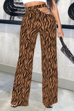 Sexy Animal Print Print Hollowed Out Straight Mid Waist Speaker Full Print Bottoms