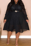 Fashion Sexy Dot See-through Long Sleeve Dress Plus Size Two Pieces (Without Belt)