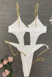Sexy Cutout With Chain White One-piece Swimsuit