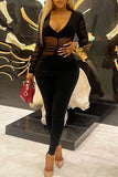 Fashion Sexy Patchwork Solid See-through V Neck Skinny Jumpsuits