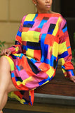 Fashion Print Long Sleeve Multicolor Dress