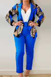 Elegant Print Patchwork With Belt Turn-back Collar Long Sleeve Two Pieces