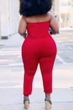 Casual Solid Split Joint Strapless Plus Size Jumpsuits